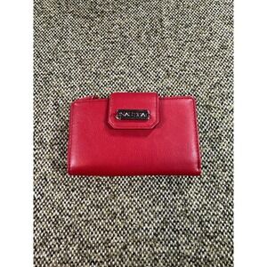 Nautica Red Faux Leather Bi-Fold Wallet Silver Logo Plate ID Window